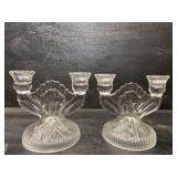 OLD IRIS AND HERRINGBONE 2 LIGHT CANDLESTICKS