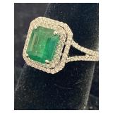 18K WHITE GOLD EMERALD AND DIAMOND CUSTOM RING