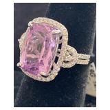 14K WHITE GOLD CUSTOM KUNZITE AND DIAMOND RING