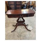 MAHOGANY LYRE BASE FLIP TOP GAME TABLE