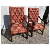 PAIR DOG HEAD TUFTED OPEN ARM CHAIRS