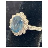 18K WHITE GOLD CUSTOM AQUAMARINE AND DIAMOND RING