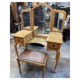 MAPLE TRI-FOLDING MIRROR, VANITY AND STOOL