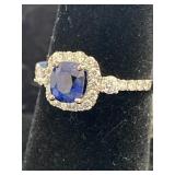 18K WHITE GOLD CUSTOM SAPPHIRE AND DIAMOND RING