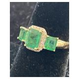 14K CUSTOM EMERALD AND DIAMOND RING