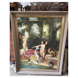 EXTRA LARGE NUDE SWIMMING AT GARDEN POOL OIL ON