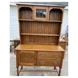 OAK LEADED GLASS PEWTER CABINET