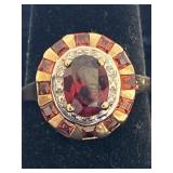 14K RED STONE AND DIAMOND CUSTOM RING
