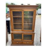 TIGER OAK ANTIQUE SLIDING DOOR BOOKCASE
