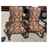 PAIR OF HIGH BACK CARVED OPEN ARM CHAIRS