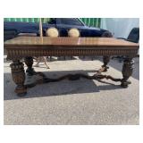 WALNUT HEAVY CARVED DRAW LEAF DINING ROOM TABLE