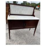 MAHOGANY INLAID MARBLE TOP WASHSTAND