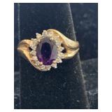 10K AMETHYST AND DIAMOND RING