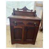 WALNUT VICTORIAN WASHSTAND WITH CARVED BACK