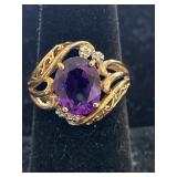 10K AMETHYST AND DIAMOND RING