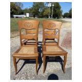 SET OF 4 OAK CARVED CANE BOTTOM CHAIRS