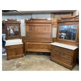 3 PC WALNUT VICTORIAN MARBLE TOP BEDROOM SET