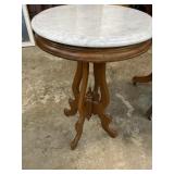 ROUND WALNUT VICTORIAN MARBLE TOP TABLE