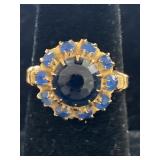 10K TWO TONE BLUE STONE RING