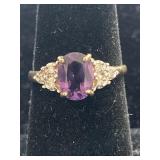 10K AMETHYST AND DIAMOND RING