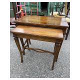 SET OF HERITAGE CHERRY BANDED STACKING TABLES
