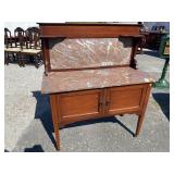 MAHOGANY INLAID MARBLE TOP AND MARBLE BACK