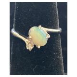 14K WHITE GOLD OPAL WITH ONE SMALL DIAMOND RING