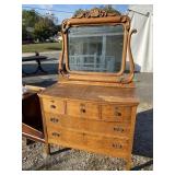 TIGER OAK DRESSER WITH MIRROR
