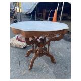 WALNUT VICTORIAN MARBLE TURTLE TOP TABLE