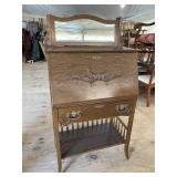 OAK SLANT FRONT SECRETARY WITH MIRROR, VERY CLEAN