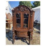 SOLID MAHOGANY HEAVILY CARVED CHINA CLOSET