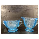 ANCHOR HOCKING BLUE MAYFAIR OPEN ROSE SUGAR AND