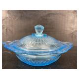 ANCHOR HOCKING BLUE MAYFAIR OPEN ROSE BUTTER DISH