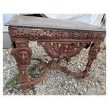 CARVED CAST IRON ORNATE MARBLE TOP TABLE