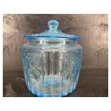 ANCHOR HOCKING BLUE MAYFAIR OPEN ROSE BISCUIT JAR