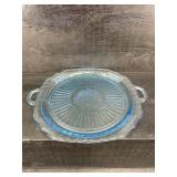 ANCHOR HOCKING BLUE MAYFAIR OPEN ROSE HANDLE CAKE