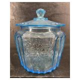 ANCHOR HOCKING BLUE MAYFAIR OPEN ROSE BISCUIT JAR