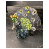 LEADED GLASS PEACOCK LAMP