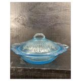 ANCHOR HOCKING BLUE MAYFAIR OPEN ROSE COVERED