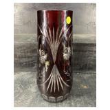 13 in RED CUT TO CLEAR VASE