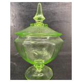 ANCHOR HOCKING GREEN DEPRESSION FOOTED CANDY DISH