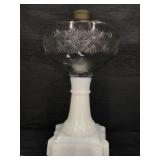 PINEAPPLE FAN AND MILK GLASS BASE OIL LAMP
