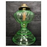 ANTIQUE GREEN DEPRESSION GLASS OIL LAMP