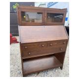 OAK SECRETARY WITH BOOKCASE TOP