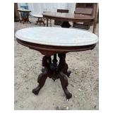 WALNUT VICTORIAN OVAL MARBLE TOP TABLE