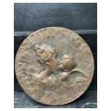 ANTIQUE BRONZE WALL PLAQUE WITH MOTHER AND CHILD