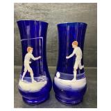 RARE MARY GREGORY COBALT SOCCER VASES 2