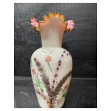VICTORIAN AMBER CREST PEACH BLOW VASE