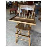 PRESSBACK ANTIQUE HIGH CHAIR WITH TRAY