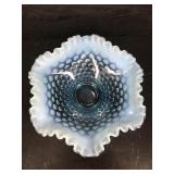BLUE FENTON OPALESCENT HOBNAIL FOOTED BOTTOM